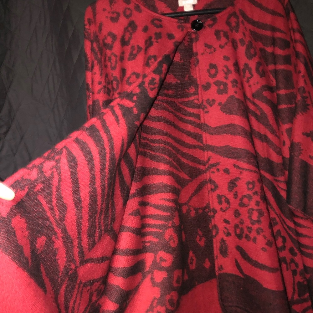 Chico's Red and Black Patterned Jacket